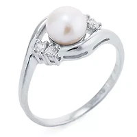 Silver Treasures Cultured Freshwater Pearl Womens White Cubic Zirconia Sterling Delicate Bypass  Promise Ring