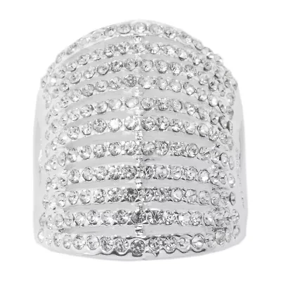 Sparkle Allure Womens Crystal Pure Silver Over Brass Dome Cocktail Ring
