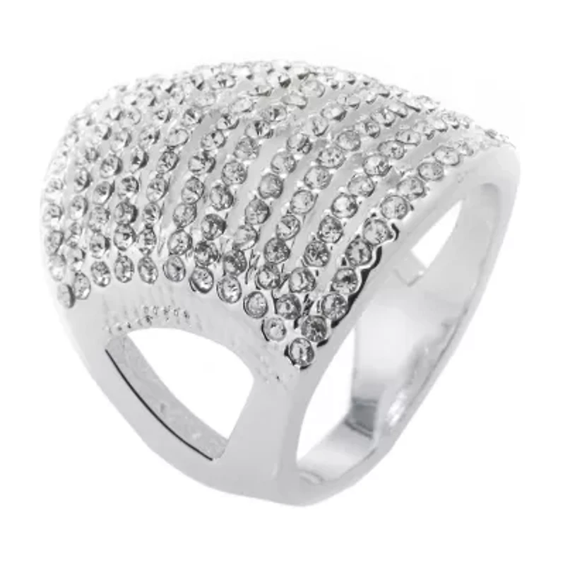 Sparkle Allure Womens Crystal Pure Silver Over Brass Dome Cocktail Ring