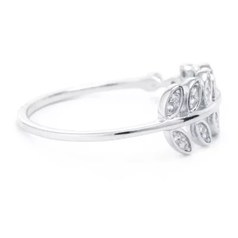 Silver Treasures Womens 2MM Cubic Zirconia Sterling Band