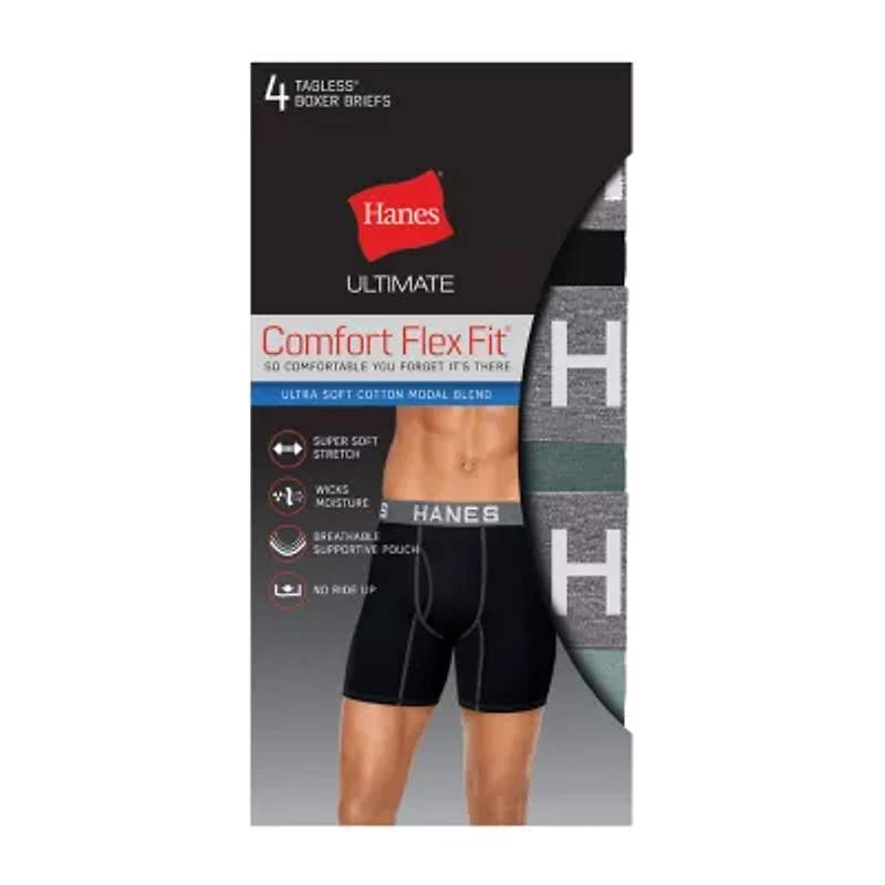 Hanes Ultimate Comfort Flex Fit Ultra Soft Mens 4 Pack Boxer Briefs Ufbbb4