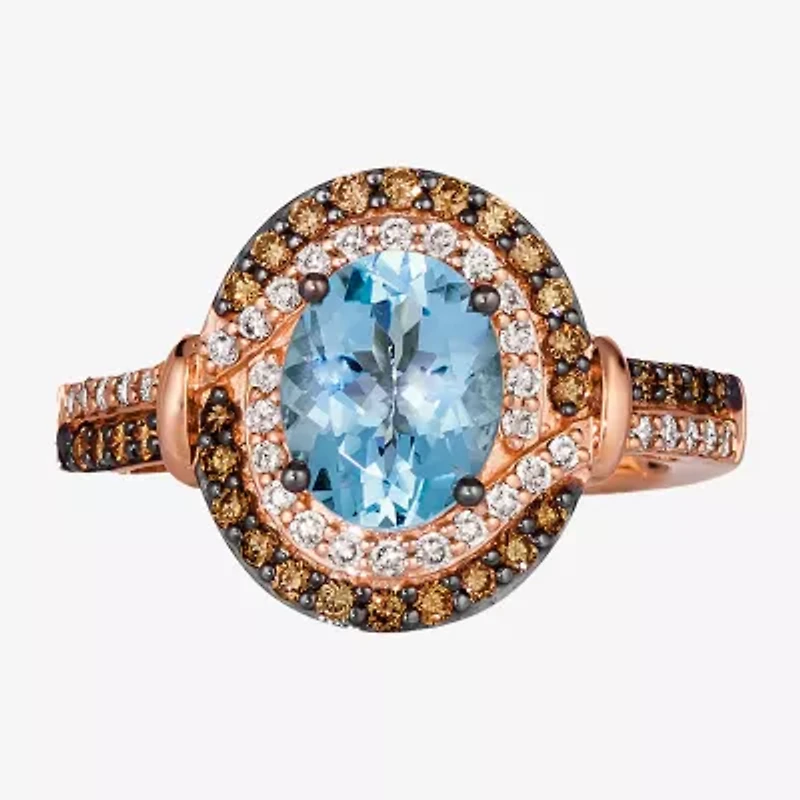 Le Vian® Grand Sample Sale™ Ring featuring 1 1/2 CT. Sea Blue Aquamarine® 1/3 CT. Chocolate Diamonds® 1/4 CT. Nude Diamonds™ set in 14K Strawberry Gold®