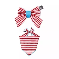 Paw & Tail Striped Dog Bandana Bow Set