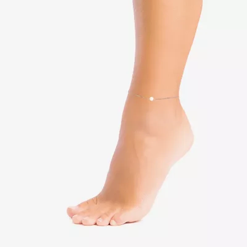 Silver Treasures Freshwater Pearl Womens Sterling Silver 9 Inch Semisolid Box Ankle Bracelet