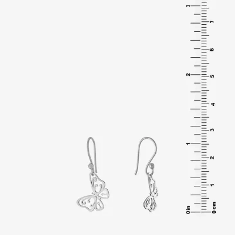 Silver Treasures Womens Sterling Silver Butterfly Drop Earrings