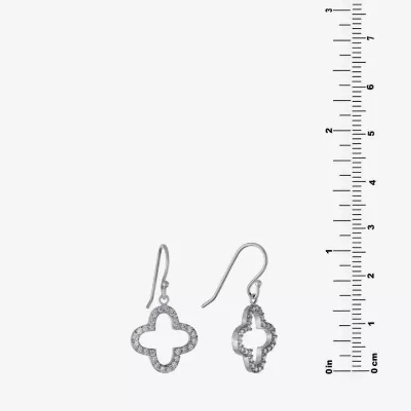 Silver Treasures Womens Cubic Zirconia Sterling Silver Clover Drop Earrings