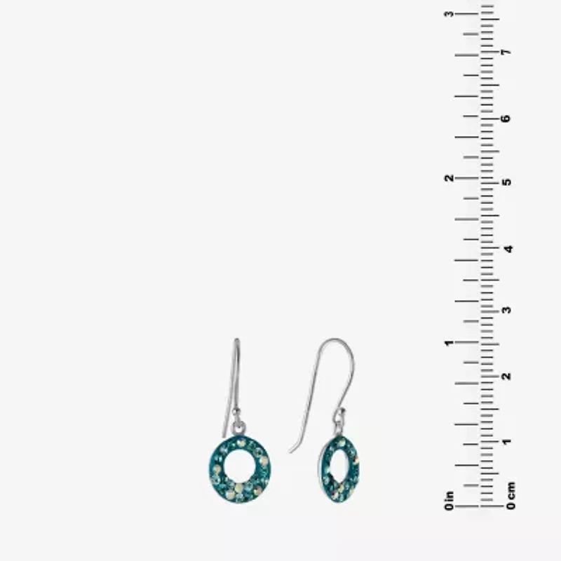 Silver Treasures Womens Blue Crystal Sterling Silver Round Drop Earrings