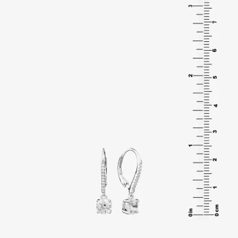 Silver Treasures Womens Cubic Zirconia Sterling Silver Round Drop Earrings