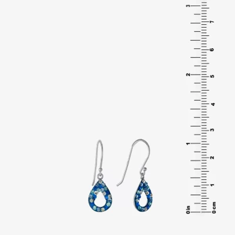 Silver Treasures Womens Crystal Sterling Silver Oval Drop Earrings