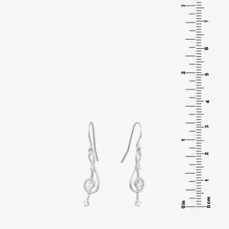Silver Treasures Music Note Womens Cubic Zirconia Sterling Silver Round Drop Earrings
