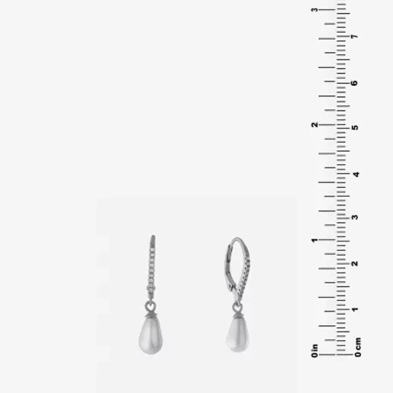 Silver Treasures Womens Simulated Pearl Sterling Silver Round Drop Earrings
