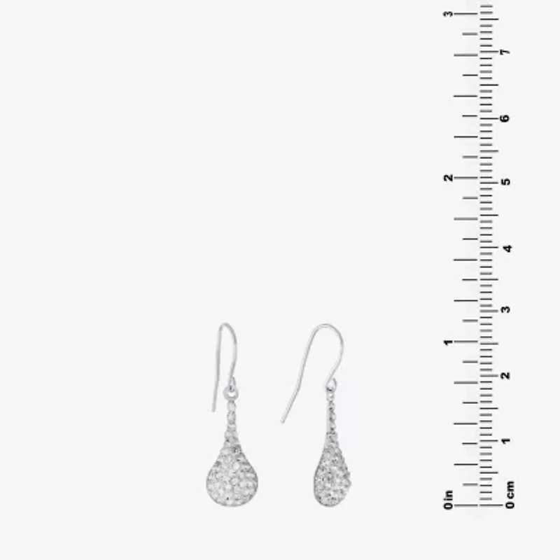 Silver Treasures Womens White Crystal Sterling Silver Oval Drop Earrings