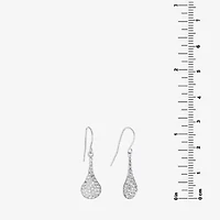 Silver Treasures Womens White Crystal Sterling Silver Oval Drop Earrings