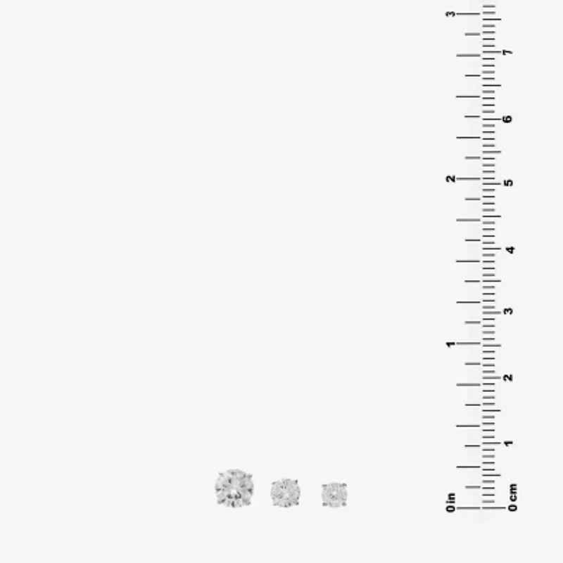 Silver Treasures Womens Cubic Zirconia Sterling Silver Round 3 Pair Earring Set