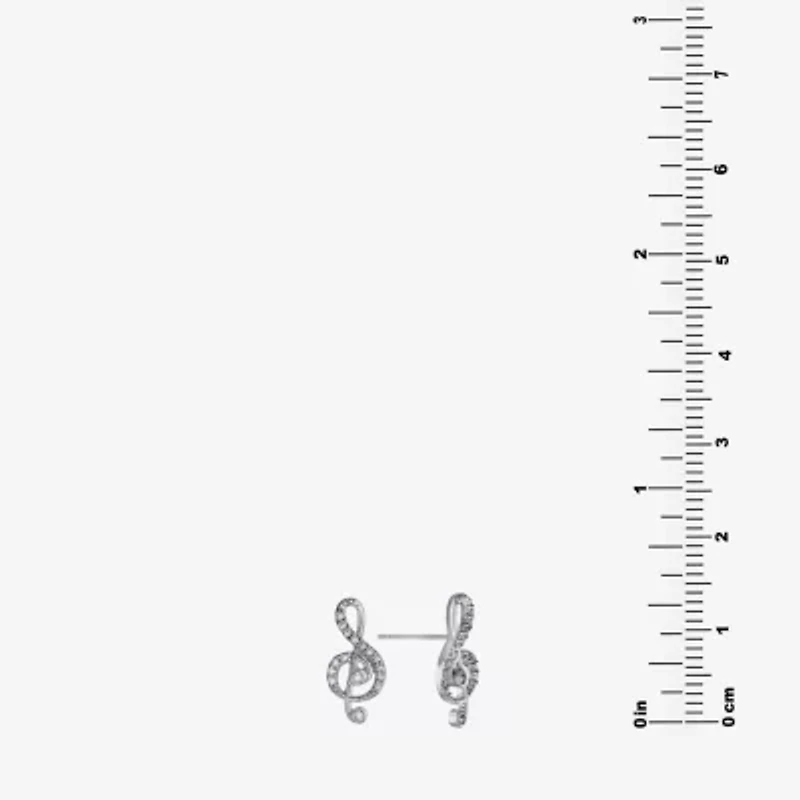 Silver Treasures Music Note Cubic Zirconia Sterling Silver 15.2mm Stud Earrings