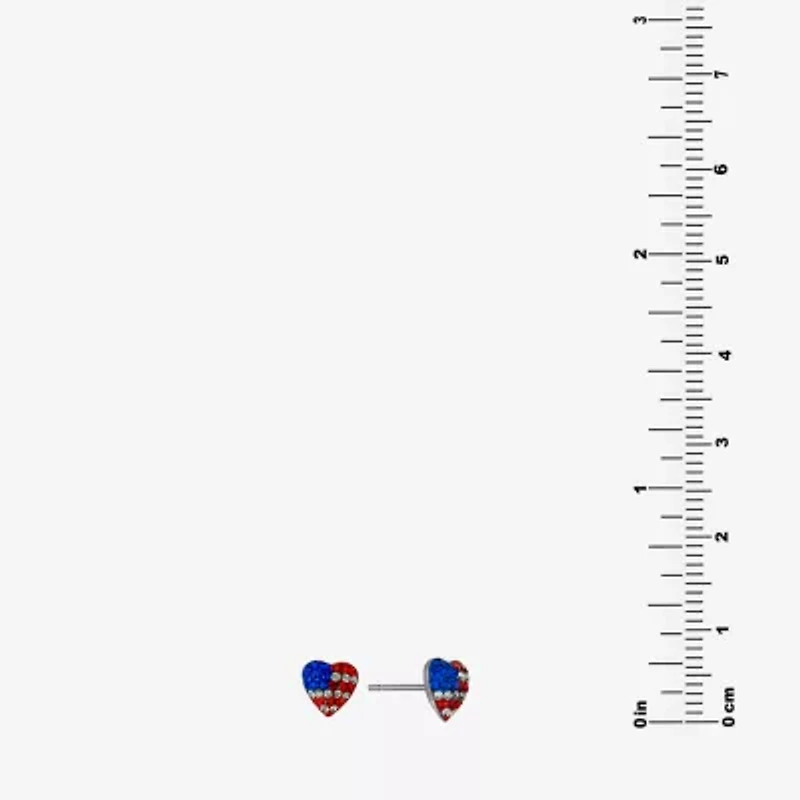 Silver Treasures Multi Color Crystal Sterling Silver 7.1mm Heart Stud Earrings