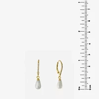 Silver Treasures Womens Simulated Pearl 14K Gold Over Silver Drop Earrings
