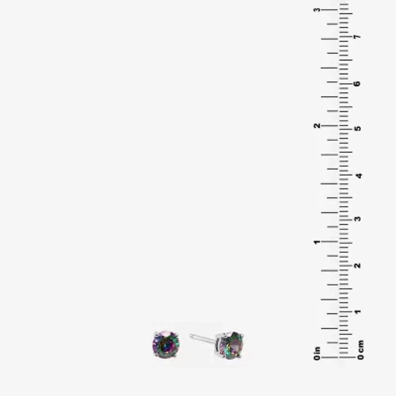 Silver Treasures Multi Color Cubic Zirconia Sterling Silver 4.8mm Round Stud Earrings