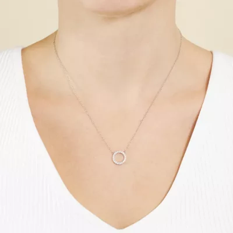 Silver Treasures Womens Cubic Zirconia Sterling Silver Round 18 Inch Pendant Necklace
