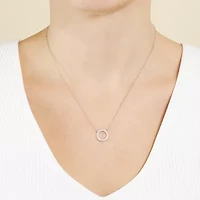 Silver Treasures Womens Cubic Zirconia Sterling Silver Round 18 Inch Pendant Necklace