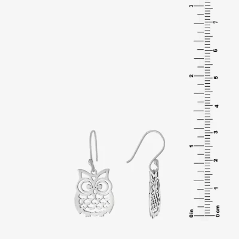 Silver Treasures Owl Womens Sterling Silver Drop Earrings