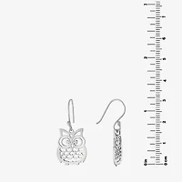 Silver Treasures Owl Womens Sterling Silver Drop Earrings