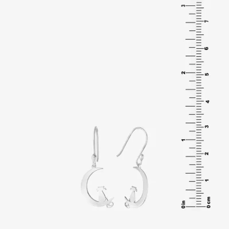 Silver Treasures Cat Womens Sterling Silver Moon Drop Earrings