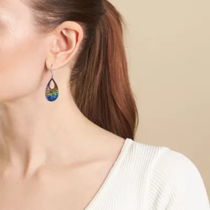 Sparkle Allure Crystal Pure Silver Over Brass Round Drop Earrings