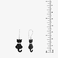 Silver Treasures Cat Womens Black Crystal Sterling Silver Drop Earrings