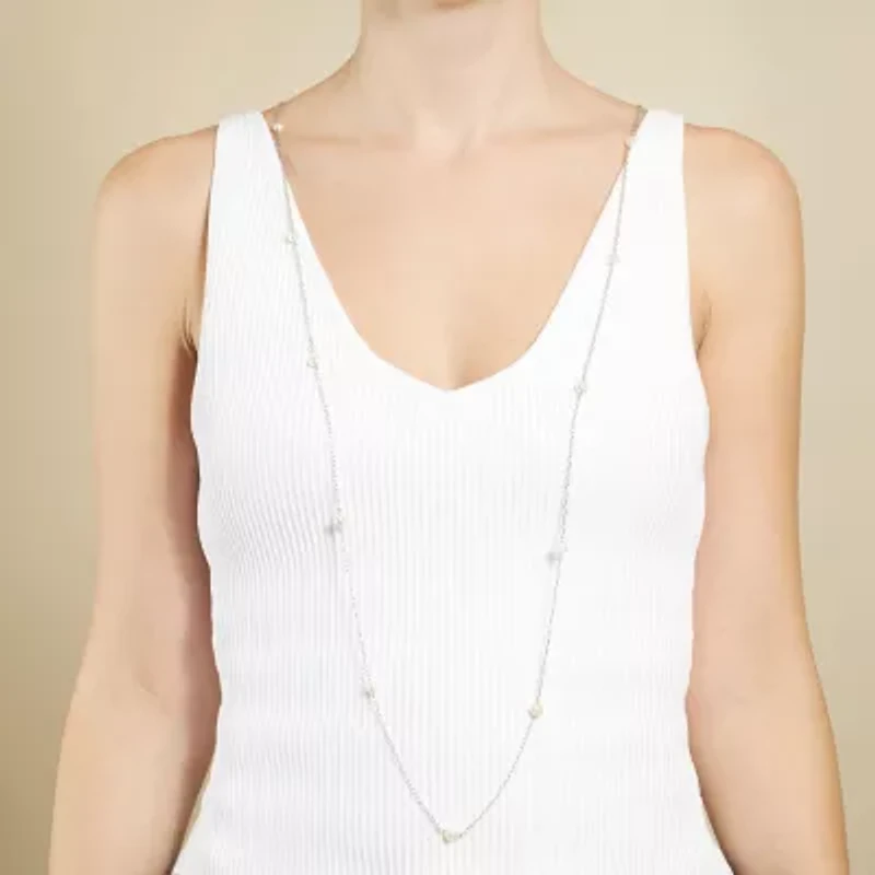 Silver Reflections Cultured Freshwater Pearl Pure Silver Over Brass 48 Inch Chain Necklace
