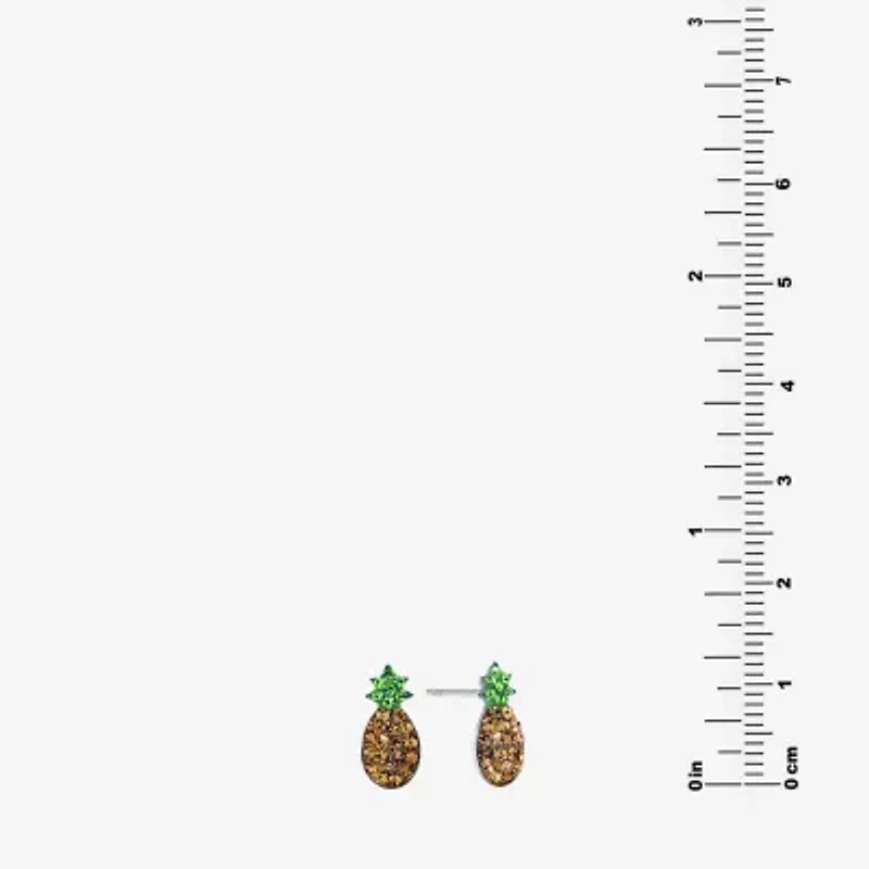 Silver Treasures Pineapple Multi Color Crystal Sterling Silver 12mm Stud Earrings
