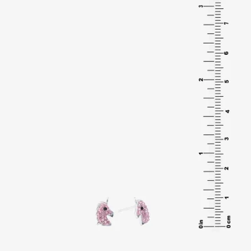Silver Treasures Unicorn Pink Crystal Sterling Silver 10mm Stud Earrings