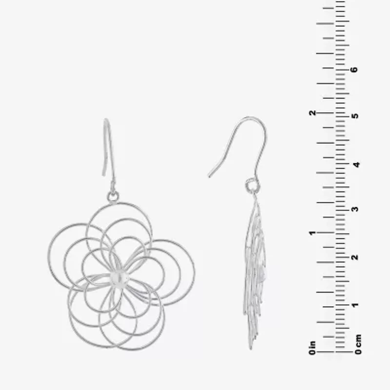 Silver Reflections Womens Pure Silver Over Brass Flower Drop Earrings