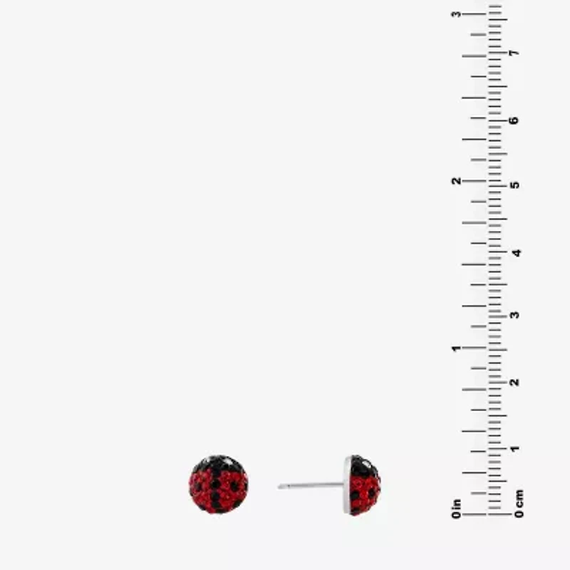 Silver Treasures Red Crystal Sterling Silver 9mm Round Stud Earrings