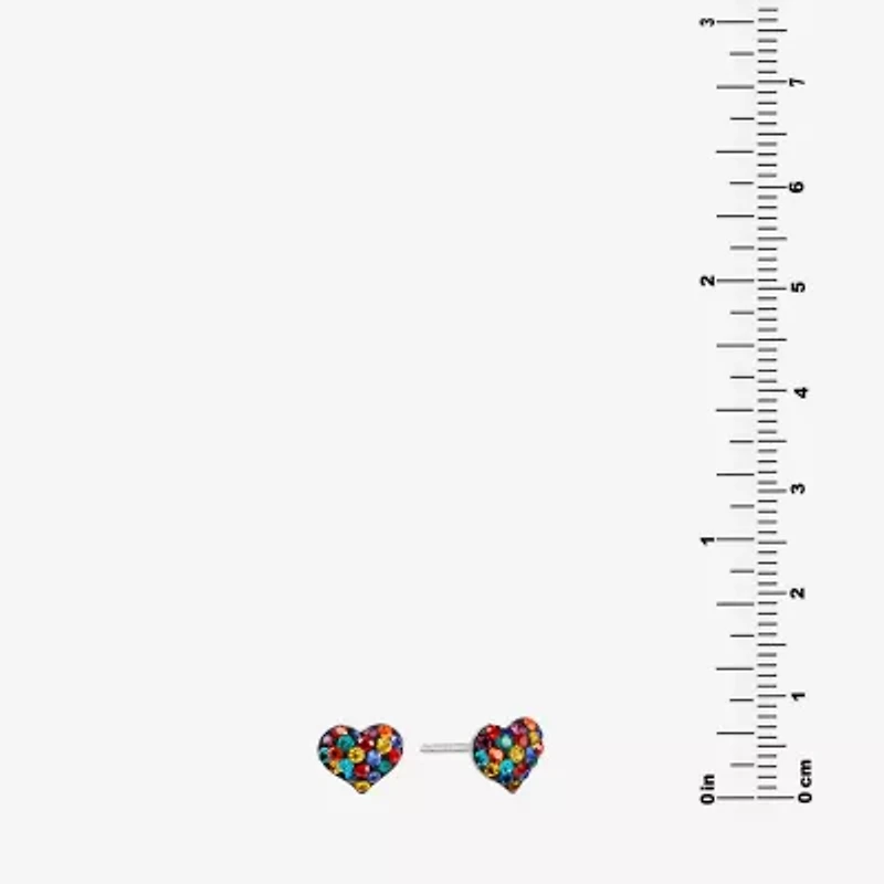 Silver Treasures Crystal Sterling 7.1mm Heart Stud Earrings