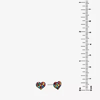 Silver Treasures Crystal Sterling 7.1mm Heart Stud Earrings