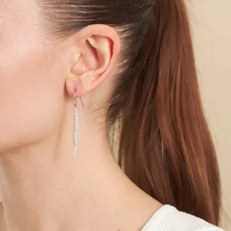 Sparkle Allure Womens Crystal Pure Silver Over Brass Oblong Drop Earrings