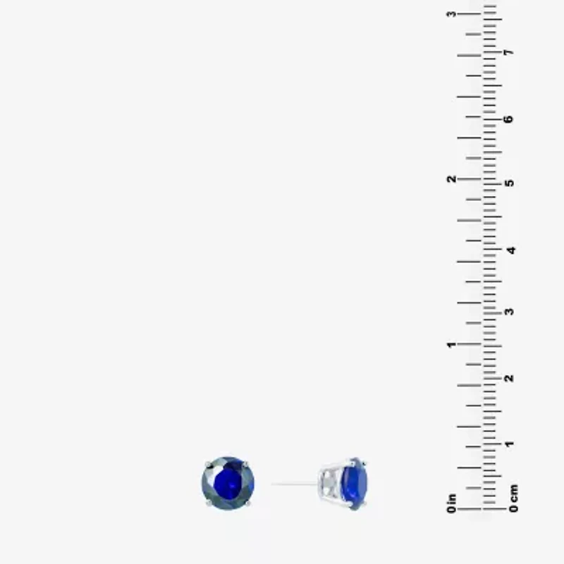 Silver Treasures Blue Cubic Zirconia Sterling Silver 7.1mm Stud Earrings