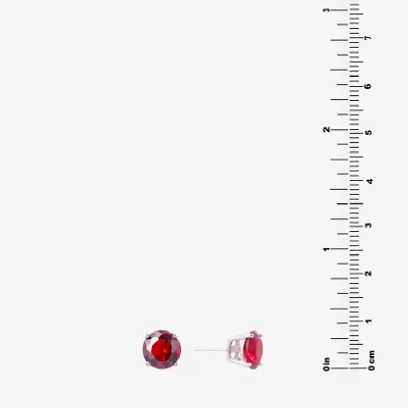 Silver Treasures Red Cubic Zirconia Sterling Silver 7.1mm Stud Earrings