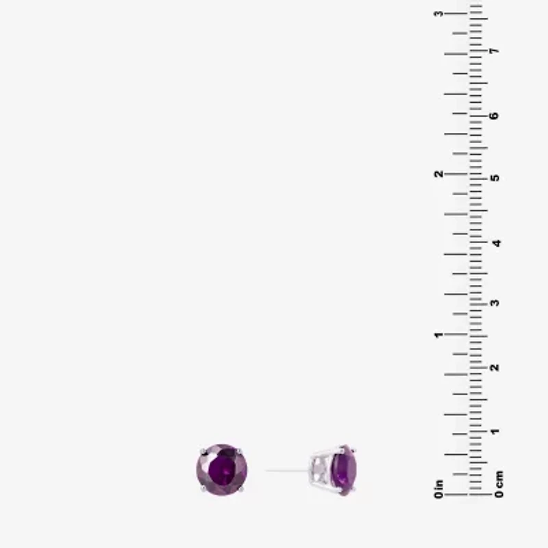 Silver Treasures Purple Cubic Zirconia Sterling Silver 7.1mm Stud Earrings