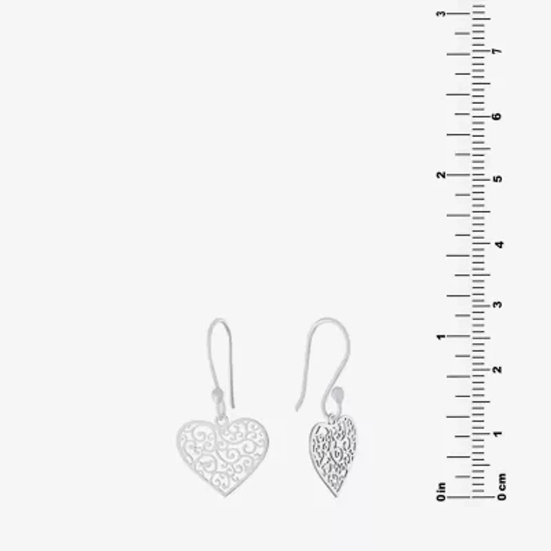 Silver Treasures Womens Sterling Silver Heart Drop Earrings