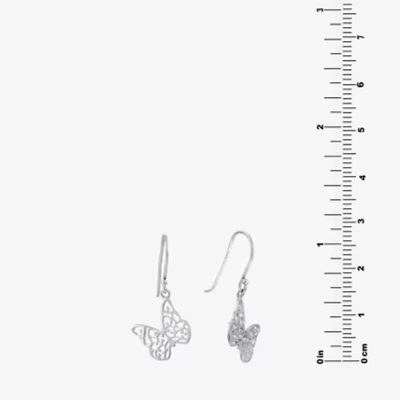 Silver Treasures Womens Sterling Silver Butterfly Drop Earrings