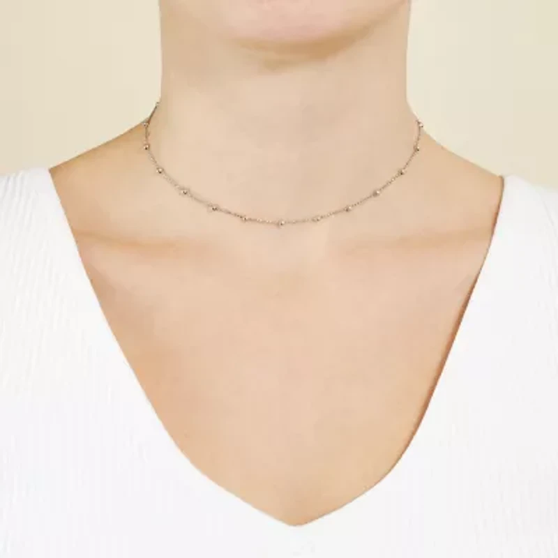 Silver Treasures Station Chain Bead Choker Womens Sterling Silver 12 Inch Choker Necklace