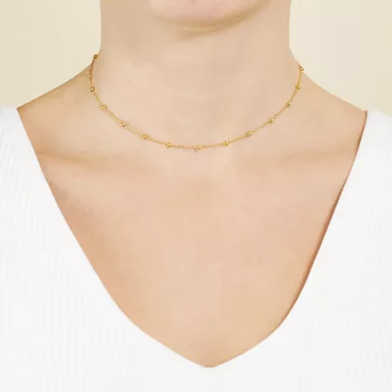 Silver Treasures Station Chain 24K Gold Over Silver 12 Inch Bead Choker Necklace
