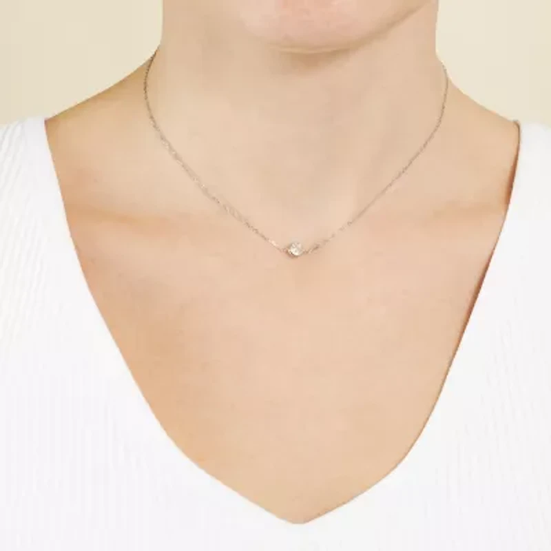 Silver Treasures Womens Cubic Zirconia Sterling Silver Round 14 Inch Choker Necklace