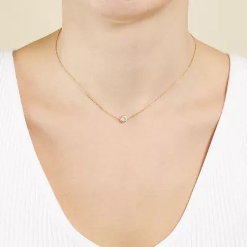 Silver Treasures Womens Cubic Zirconia 24K Gold Over Silver Round 14 Inch Choker Necklace