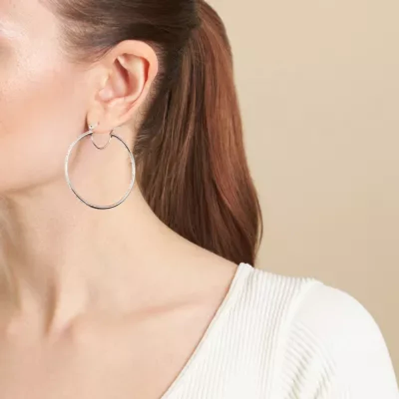 Sparkle Allure Pure Silver Over Brass Crystal Hoop Earrings