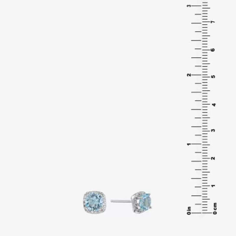 Silver Treasures Blue Crystal Halo Sterling Silver Stud Earrings