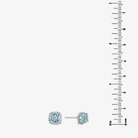 Silver Treasures Blue Crystal Halo Sterling Silver Stud Earrings