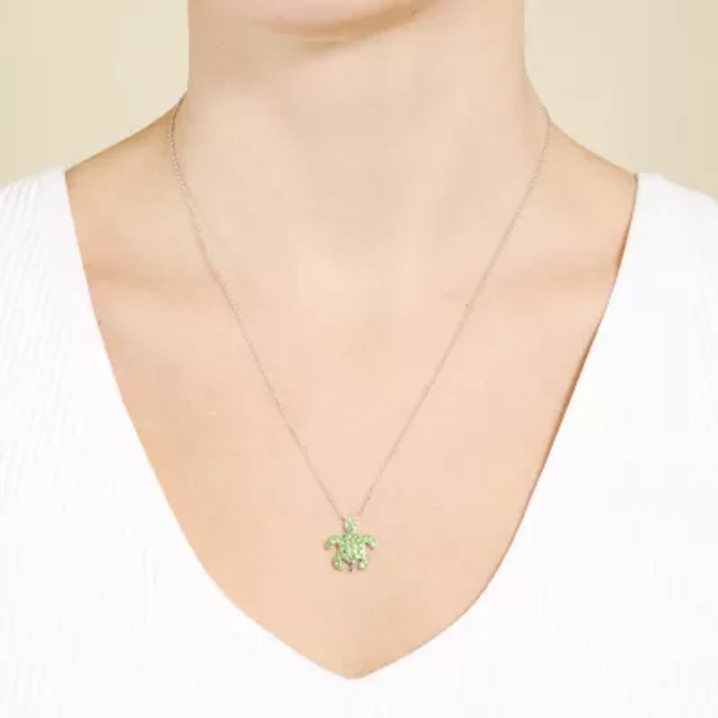Sparkle Allure Turtle Womens Green Pure Silver Over Brass 18 Inch Pendant Necklace